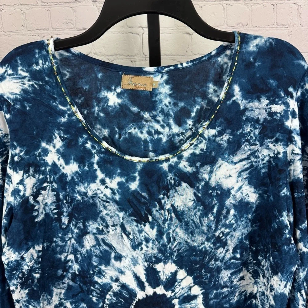 Skemo Blue and White Tie Dye Bell Sleeve Swim Cover Up/Dress Size Medium